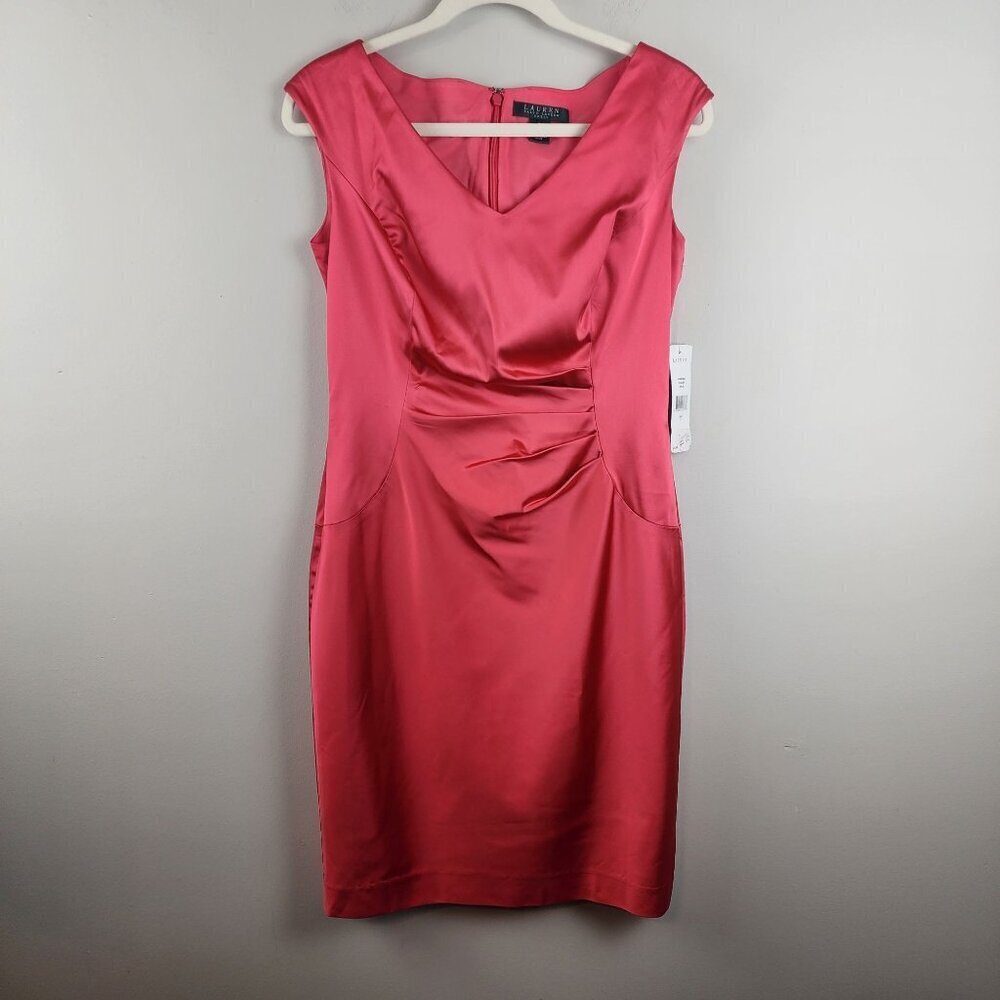 Lauren Ralph Lauren Pink Satin Sleeveless Sheath Dress Size 8 women